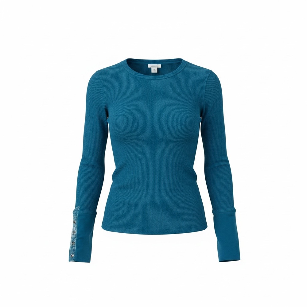 Sundance Teal Long Sleeve Women's Waffle Top with Velvet cuff - Size XS